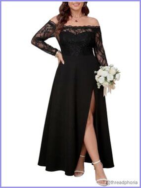 Plus Size Lace Off Shoulder Maxi Dress Formal Evening Wedding Guest
